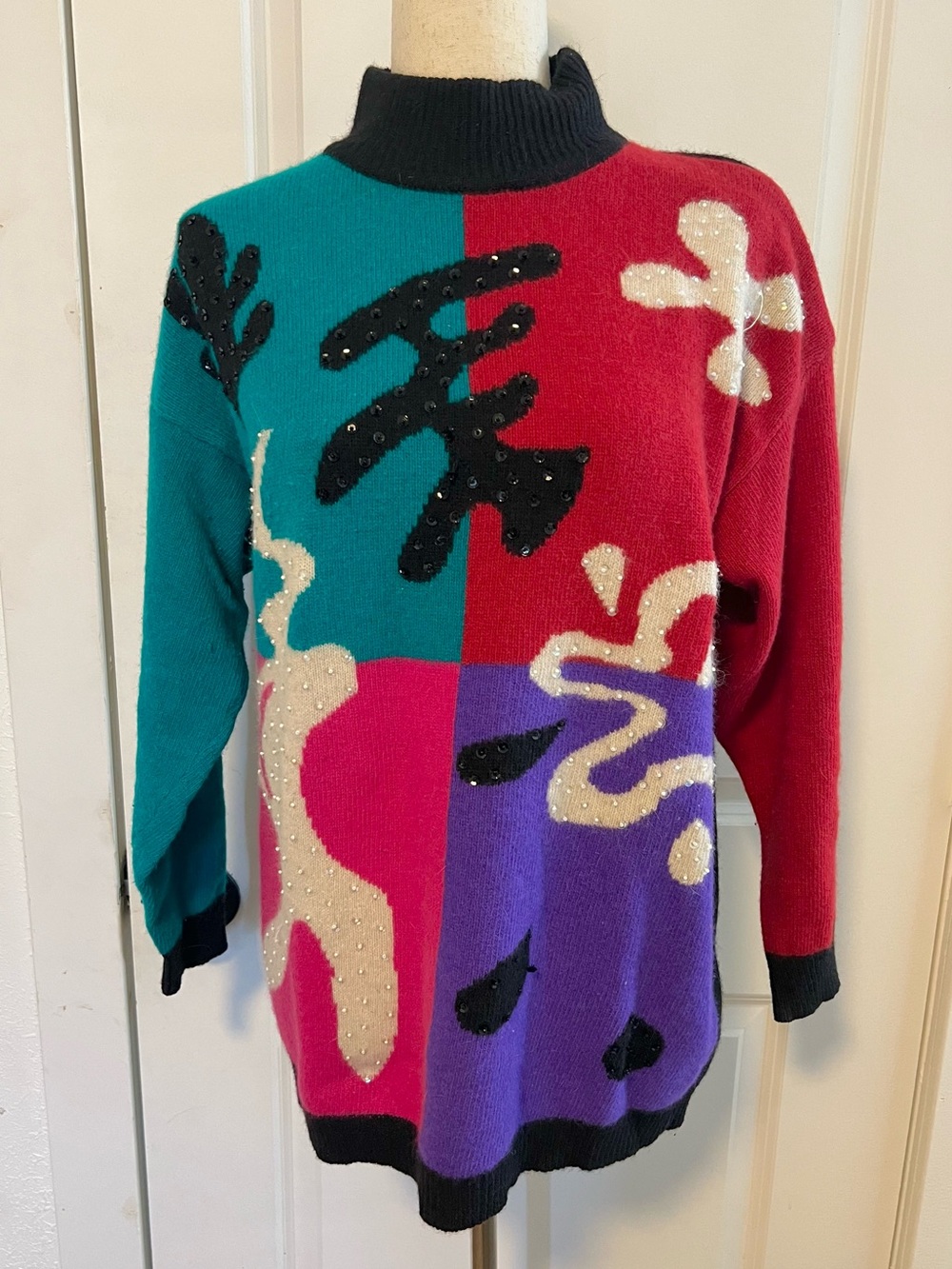 VNTG‎ SK & Company Mockneck Colorblocked 80s Sweater